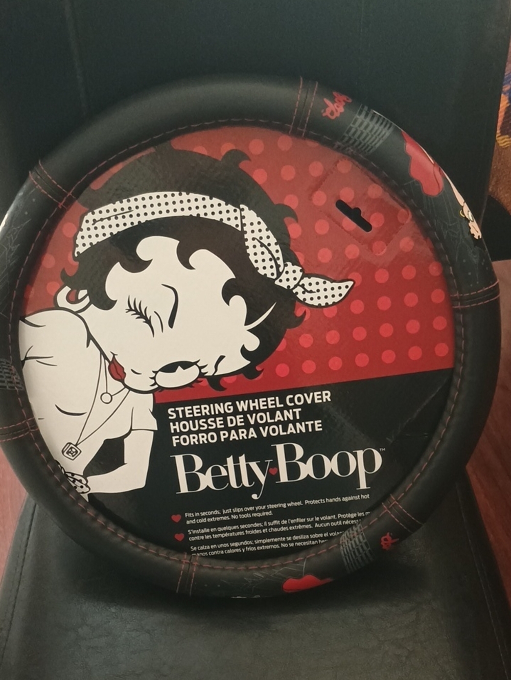 Betty Boop Red & Black Steering Wheel Cover with White Accent